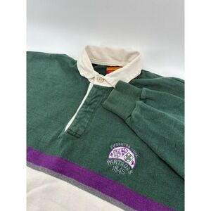 VNTG 90's Partagas Rugby Promo Shirt Green Striped USA Made 100% Cotton‎ Medium